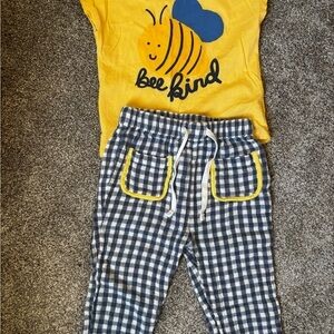 Yellow Bee Kind T-Shirt and Checkered Pants Set